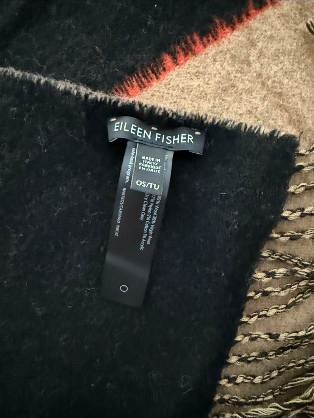 Eileen Fisher Italian Degrade Wool Jacquard Color Block Fringe Scarf - Picture 8 of 9